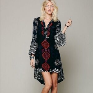 Free People Peacemaker Black Paisley Sheer High Low  Tunic Dress Boho Size Small